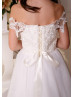 Off Shoulder Ivory Lace Tulle Long Flower Girl Dress